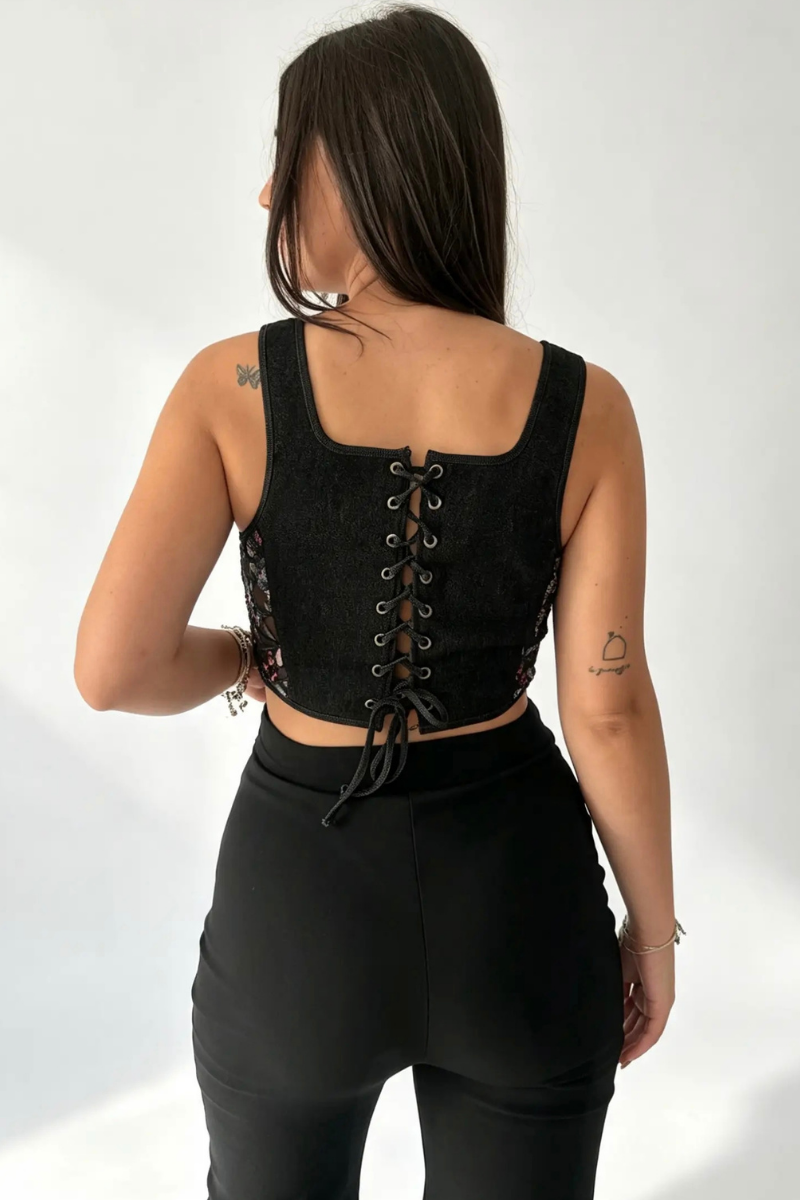 Corpetto jeans con ricamo